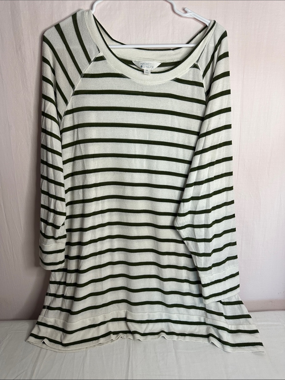 Market & Spruce Cream and Olive Striped Long Sleeve Tee